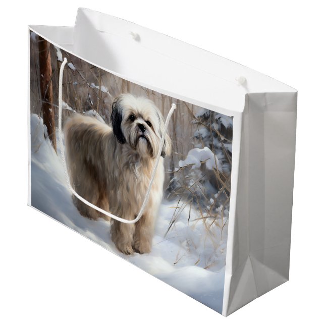 Lhasa Apso Let It Snow Christmas  Large Gift Bag (Front Angled)