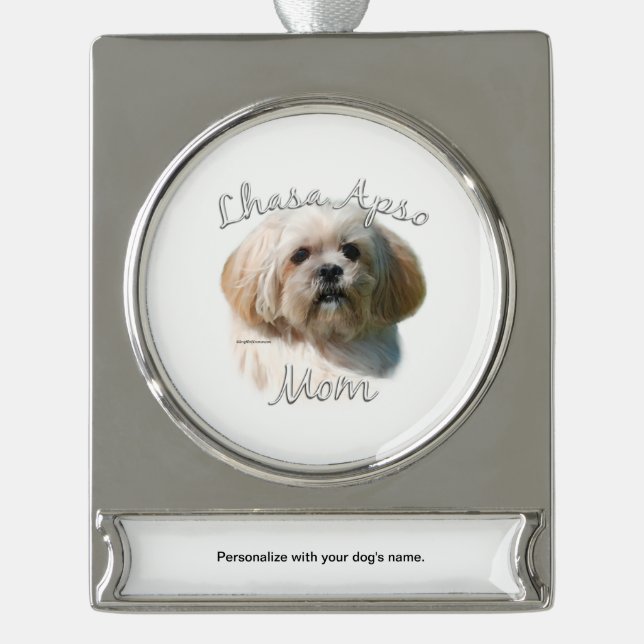 Lhasa Apso Mum 2 Silver Plated Banner Ornament (Front)