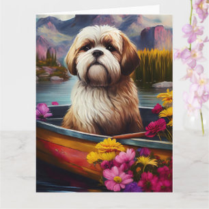 Lhasa Apso on a Paddle: A Scenic Adventure Card