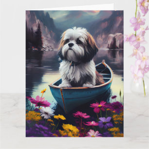 Lhasa Apso on a Paddle: A Scenic Adventure Card