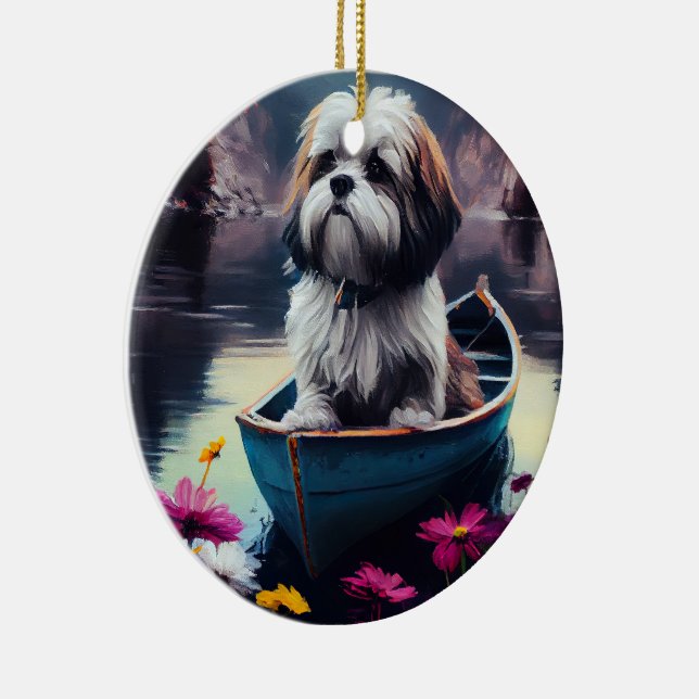 Lhasa Apso on a Paddle: A Scenic Adventure Ceramic Tree Decoration (Right)