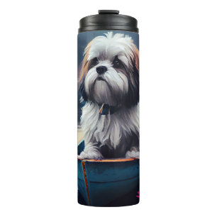 Lhasa Apso on a Paddle: A Scenic Adventure Thermal Tumbler
