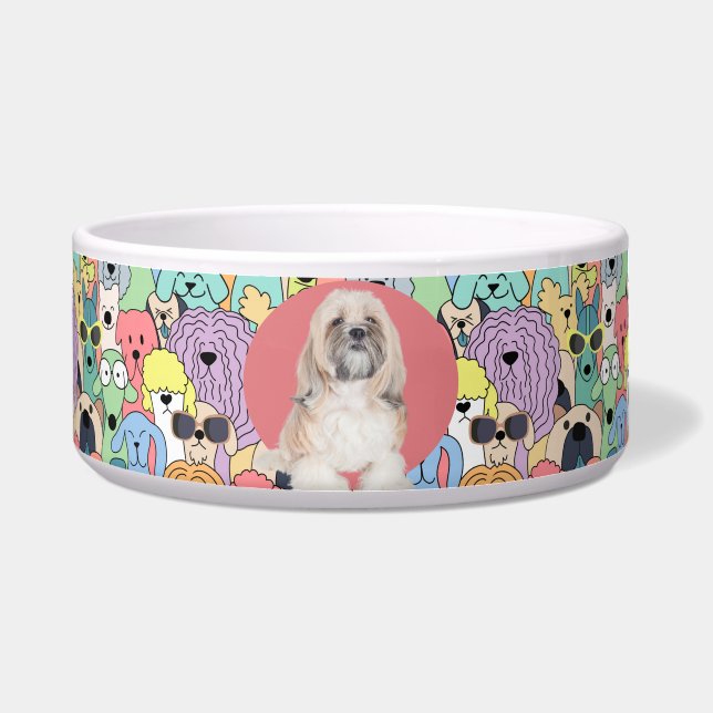 Lhasa Apso Personalised Photo & Name Dog Bowl (Front)
