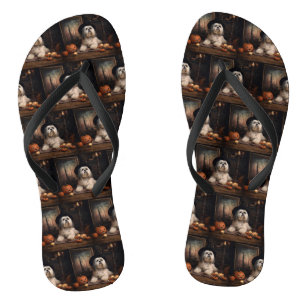 Lhasa Apso Pumpkins Halloween Scary Jandals