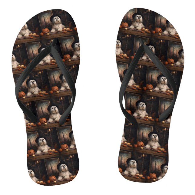 Lhasa Apso Pumpkins Halloween Scary Jandals (Footbed)