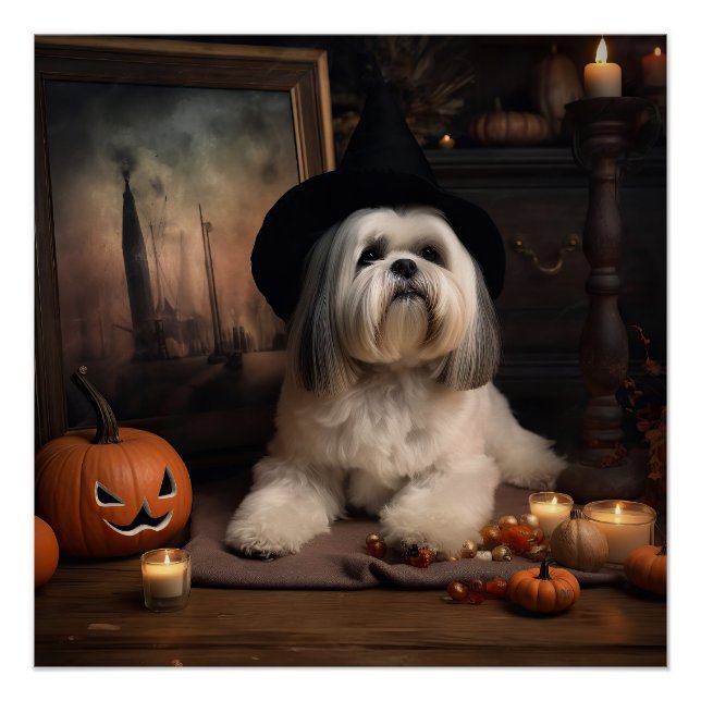 Lhasa Apso Pumpkins Halloween Scary Poster (Front)