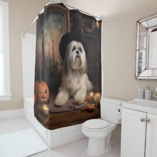 Lhasa Apso Pumpkins Halloween Scary Shower Curtain