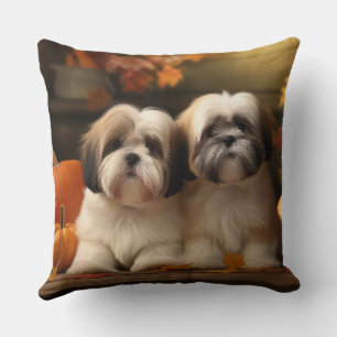 Lhasa Apso Puppy Autumn Delight Pumpkin Cushion
