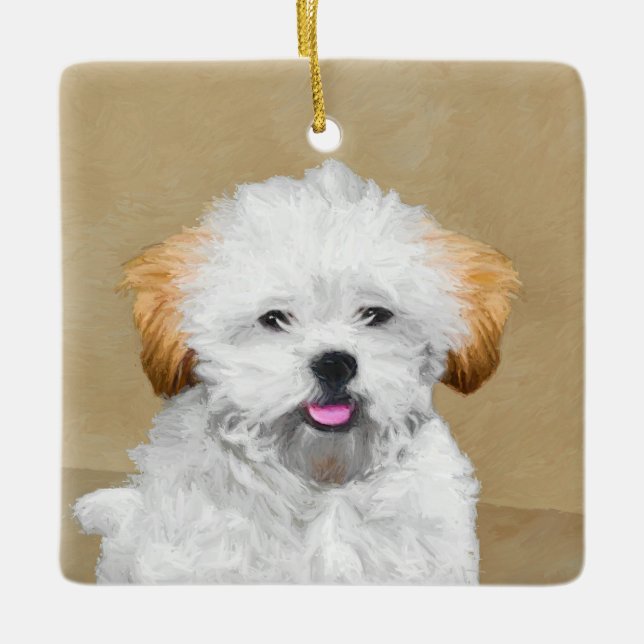 Lhasa Apso Puppy Painting - Cute Original Dog Art Ceramic Ornament (Front)