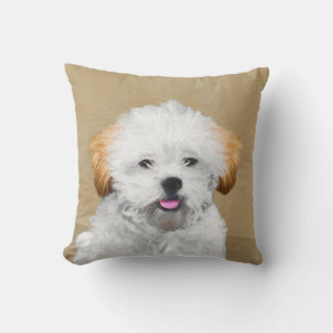 Lhasa Apso Puppy Painting - Cute Original Dog Art Cushion