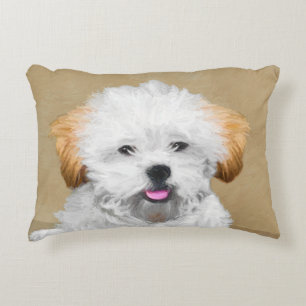 Lhasa Apso Puppy Painting - Cute Original Dog Art Decorative Cushion