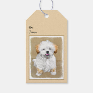 Lhasa Apso Puppy Painting - Cute Original Dog Art Gift Tags