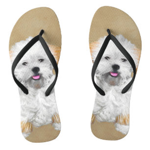 Lhasa Apso Puppy Painting - Cute Original Dog Art Jandals
