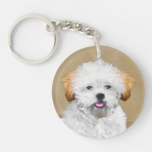Lhasa Apso Puppy Painting - Cute Original Dog Art Key Ring