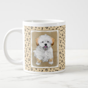 Lhasa Apso Puppy Painting - Cute Original Dog Art Large Coffee Mug
