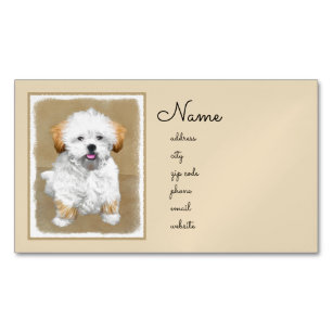 Lhasa Apso Puppy Painting - Cute Original Dog Art Magnetic Business Card