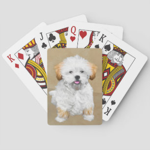 Lhasa Apso Puppy Painting - Cute Original Dog Art Playing Cards