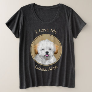 Lhasa Apso Puppy Painting - Cute Original Dog Art Plus Size T-Shirt