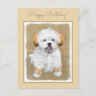 Lhasa Apso Puppy Painting - Cute Original Dog Art Postcard
