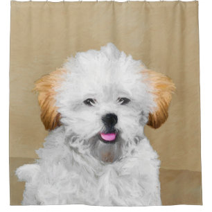 Lhasa Apso Puppy Painting - Cute Original Dog Art Shower Curtain