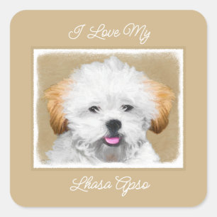 Lhasa Apso Puppy Painting - Cute Original Dog Art  Square Sticker