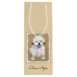 Lhasa Apso Puppy Painting - Cute Original Dog Art Wine Gift Bag