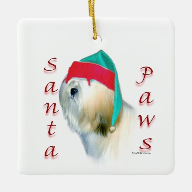 Lhasa Apso Santa Paws Ceramic Ornament (Front)