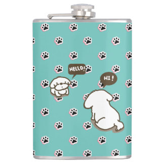 Lhasa Apso say hi and hello to each other Hip Flask