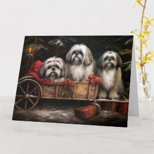 Lhasa Apso Snowy Sleigh Christmas Decor Card