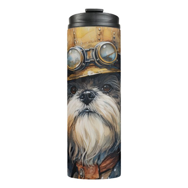 Lhasa Apso Steampunk Dog Thermal Tumbler (Front)