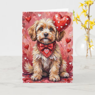 Lhasa Apso Valentine Dog Sitting with Hearts Red Card