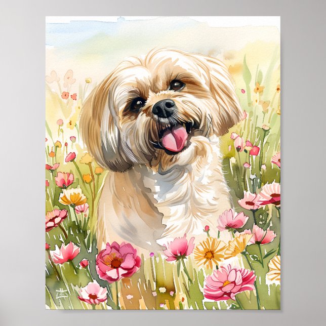 Lhasa Apso Watercolor Dog Poster Wall Print (Front)