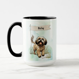 Lhasa Apso Watercolor Personalised Dog Mug