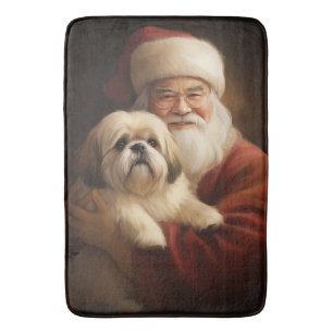 Lhasa Apso With Santa Claus Festive Christmas  Bath Mat