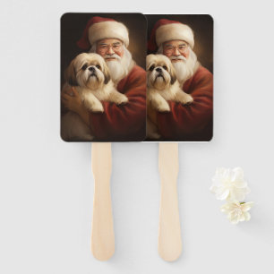 Lhasa Apso With Santa Claus Festive Christmas  Hand Fan