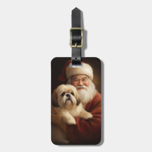Lhasa Apso With Santa Claus Festive Christmas Luggage Tag