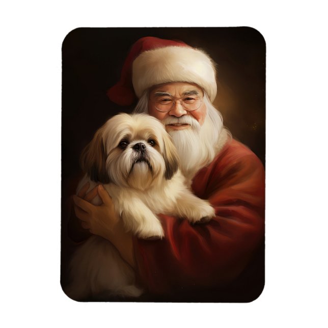 Lhasa Apso With Santa Claus Festive Christmas  Magnet (Vertical)