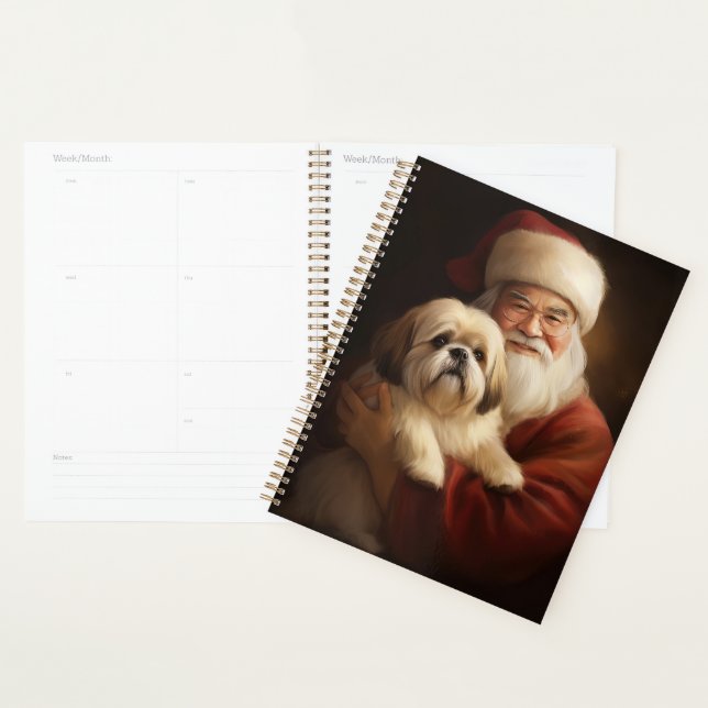 Lhasa Apso With Santa Claus Festive Christmas  Planner (Display)