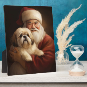 Lhasa Apso With Santa Claus Festive Christmas  Plaque