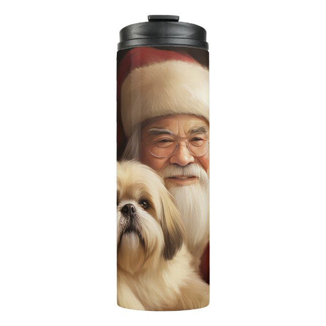 Lhasa Apso With Santa Claus Festive Christmas  Thermal Tumbler (Front)