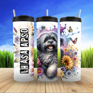 Lhasa Apso's Cheerful Garden Thermal Tumbler