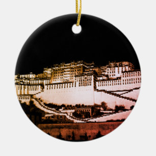 Lhasa & Potala Palace at night, Tibet (Himalayas) Ceramic Tree Decoration