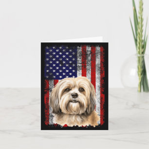 Lhaso Apso Dog Lover US Flag 4th of July Patriotic Card