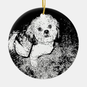 Lhaso Apso in Pen and Ink Ceramic Tree Decoration