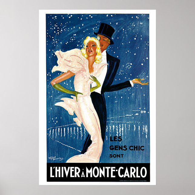 L'Hiver a Monte-Carlo Vintage Travel Advertisement Poster (Front)