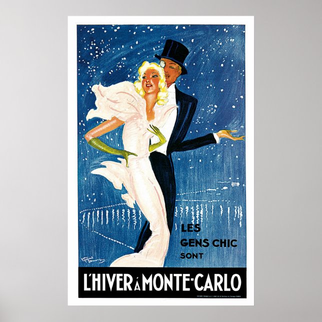 L'Hiver Monte Carlo Monaco Vintage Travel Poster (Front)