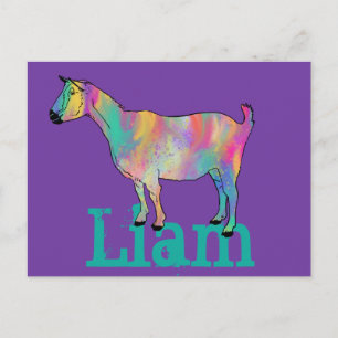 Liam Add Name Colourful Goat Cute Cool Animal Art Postcard