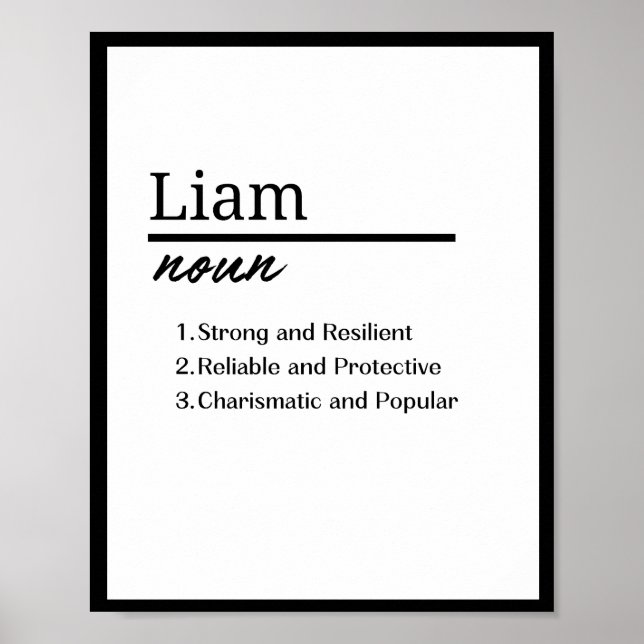 Liam, Boy Personalised Name Definition Poster (Front)
