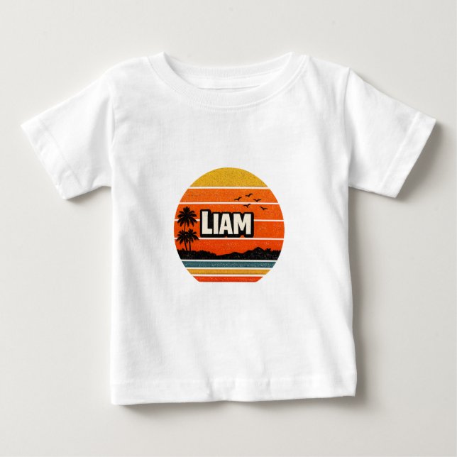 Liam Retro Personalized Name Design Baby T-Shirt (Front)