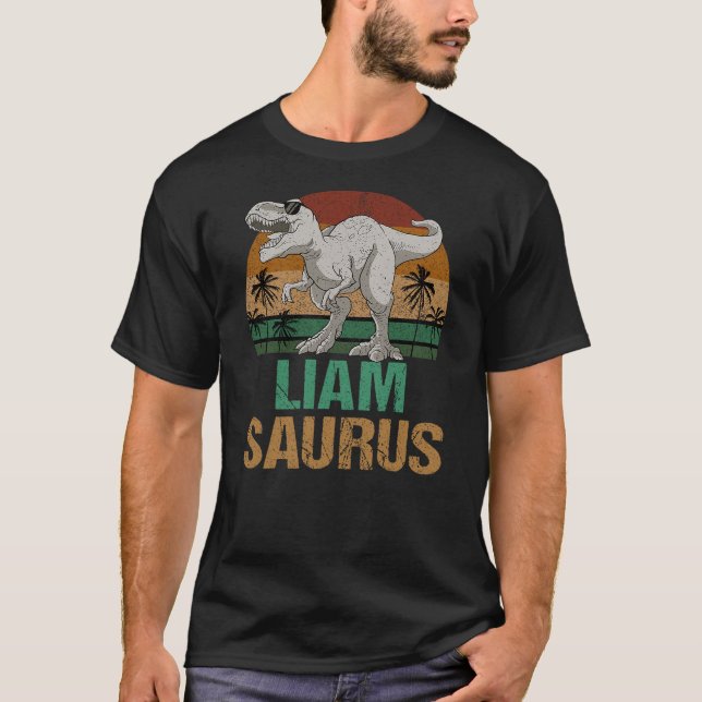 Liam Saurus Dinosaur T Rex First Name Personalized T-Shirt (Front)